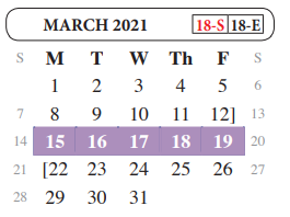 District School Academic Calendar for Juvenille Justice Alternative Prog for March 2021