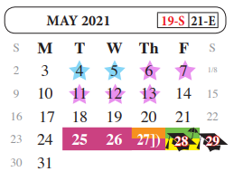 District School Academic Calendar for Juvenille Justice Alternative Prog for May 2021