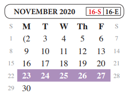 District School Academic Calendar for Juvenille Justice Alternative Prog for November 2020