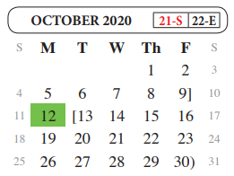 District School Academic Calendar for Juvenille Justice Alternative Prog for October 2020