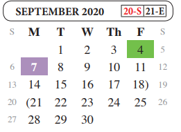 District School Academic Calendar for Juvenille Justice Alternative Prog for September 2020