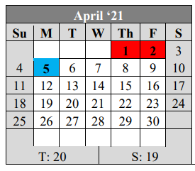 District School Academic Calendar for Victory College Prep - Indpls Lighthouse Charter School for April 2021