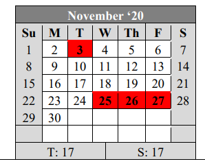 District School Academic Calendar for Victory College Prep - Indpls Lighthouse Charter School for November 2020