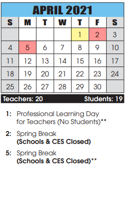District School Academic Calendar for Emma K. Doub Elementary for April 2021