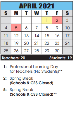 District School Academic Calendar for Boonsboro Elementary for April 2021
