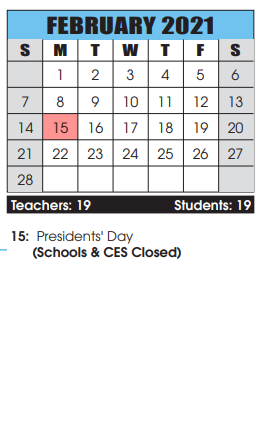 District School Academic Calendar for Washington County Job Development Center for February 2021