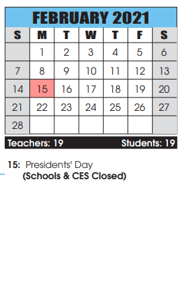 District School Academic Calendar for Evening High School for February 2021