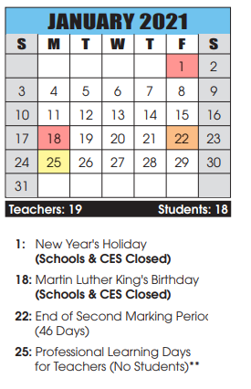 District School Academic Calendar for Emma K. Doub Elementary for January 2021