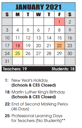 District School Academic Calendar for Salem Avenue Elementary for January 2021