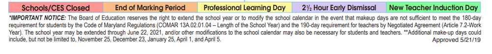 District School Academic Calendar Key for Smithsburg Elementary
