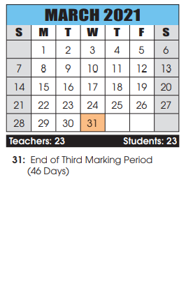 District School Academic Calendar for Boonsboro Elementary for March 2021