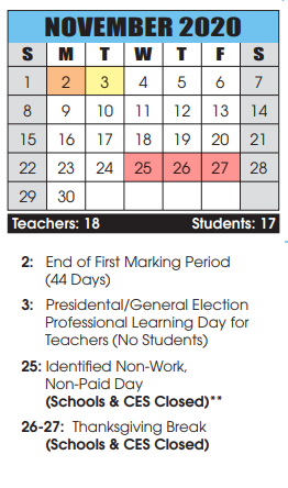 District School Academic Calendar for Boonsboro Elementary for November 2020