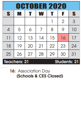 District School Academic Calendar for Pangborn Elementary for October 2020