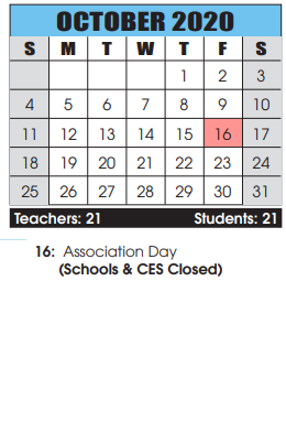 District School Academic Calendar for Smithsburg Elementary for October 2020