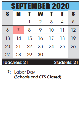District School Academic Calendar for Marshall Street School for September 2020