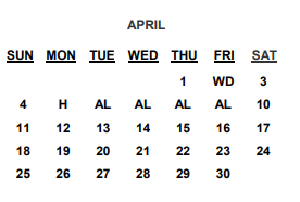 District School Academic Calendar for Northwest Elementary for April 2021
