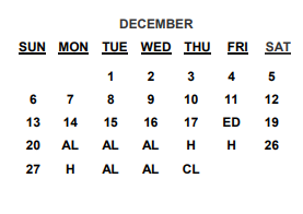 District School Academic Calendar for Grantham for December 2020