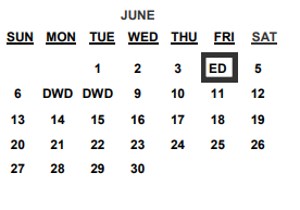 District School Academic Calendar for Grantham for June 2021