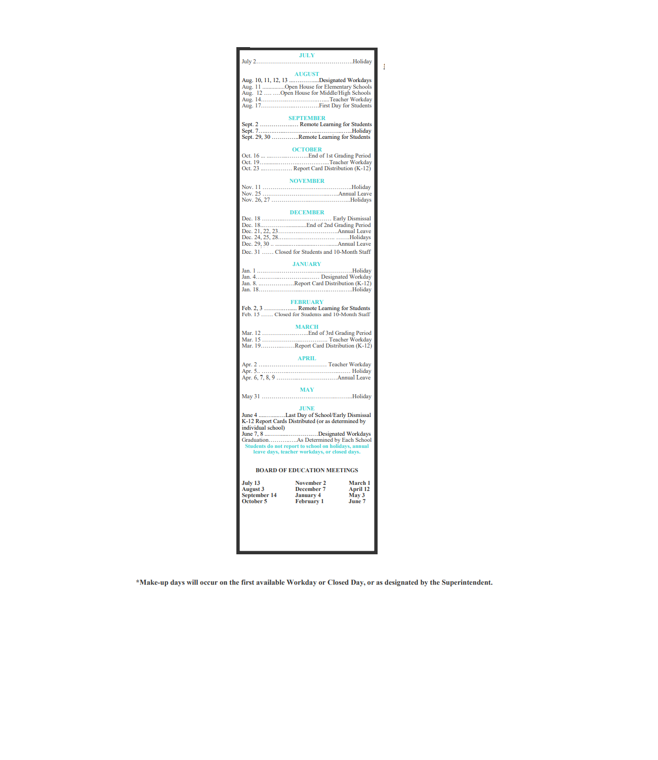 District School Academic Calendar Key for Dillard Middle