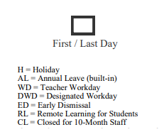 District School Academic Calendar Legend for Fremont Elementary