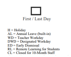 District School Academic Calendar Legend for Brogden Primary