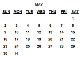 District School Academic Calendar for Grantham for May 2021