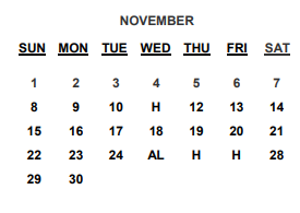 District School Academic Calendar for Grantham for November 2020