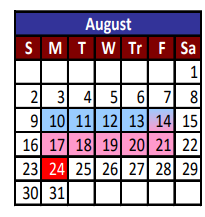 District School Academic Calendar for Adult Community Learning Center for August 2020