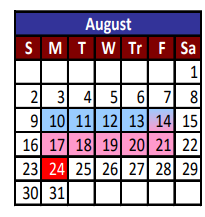 District School Academic Calendar for Plato Academy for August 2020