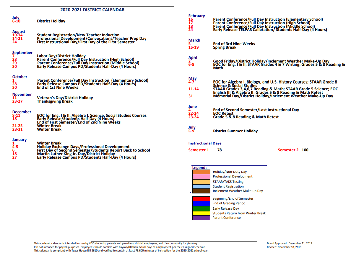 District School Academic Calendar Key for Bel Air High School