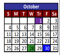 District School Academic Calendar for Cesar Chavez Middle School Jjaep for October 2020