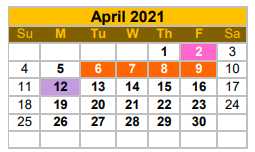 District School Academic Calendar for Zapata H S for April 2021