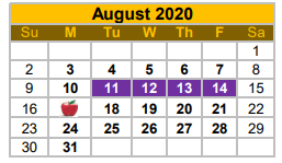 District School Academic Calendar for Zapata South Elementary School for August 2020