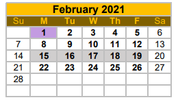 District School Academic Calendar for Zapata H S for February 2021