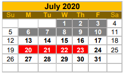 District School Academic Calendar for Zapata South Elementary School for July 2020