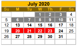 District School Academic Calendar for Fidel And Andrea R Villarreal Elem for July 2020