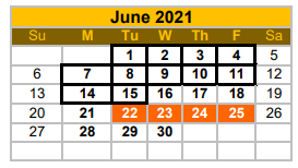 District School Academic Calendar for Zapata South Elementary School for June 2021