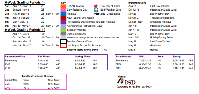 District School Academic Calendar Key for Zapata Middle School
