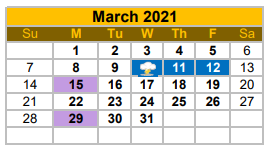 District School Academic Calendar for Fidel And Andrea R Villarreal Elem for March 2021