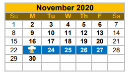 District School Academic Calendar for Zapata Middle School for November 2020