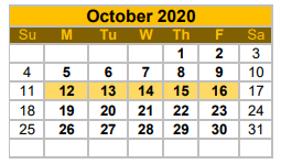 District School Academic Calendar for Fidel And Andrea R Villarreal Elem for October 2020