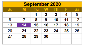 District School Academic Calendar for Zapata North Early Childhood Cente for September 2020