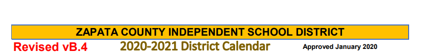 District School Academic Calendar for Zapata North Early Childhood Cente