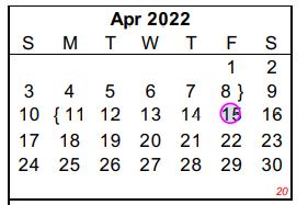 District School Academic Calendar for Houston Student Ach Ctr for April 2022