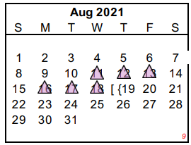 District School Academic Calendar for Travis Opportunity Ctr for August 2021