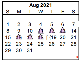 District School Academic Calendar for Woodson Skill Ctr for August 2021