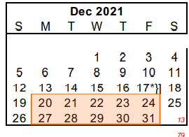 District School Academic Calendar for Woodson Early Headstart for December 2021
