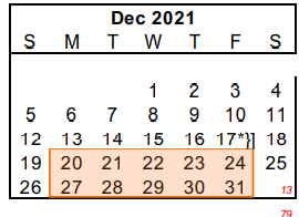 District School Academic Calendar for Thomas Elementary for December 2021