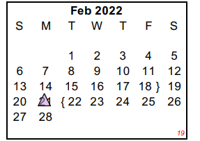 District School Academic Calendar for Juvenile Detention Center for February 2022