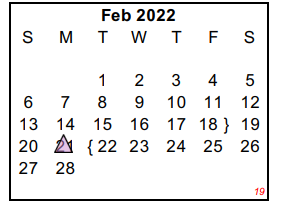 District School Academic Calendar for Harmony Family Services for February 2022